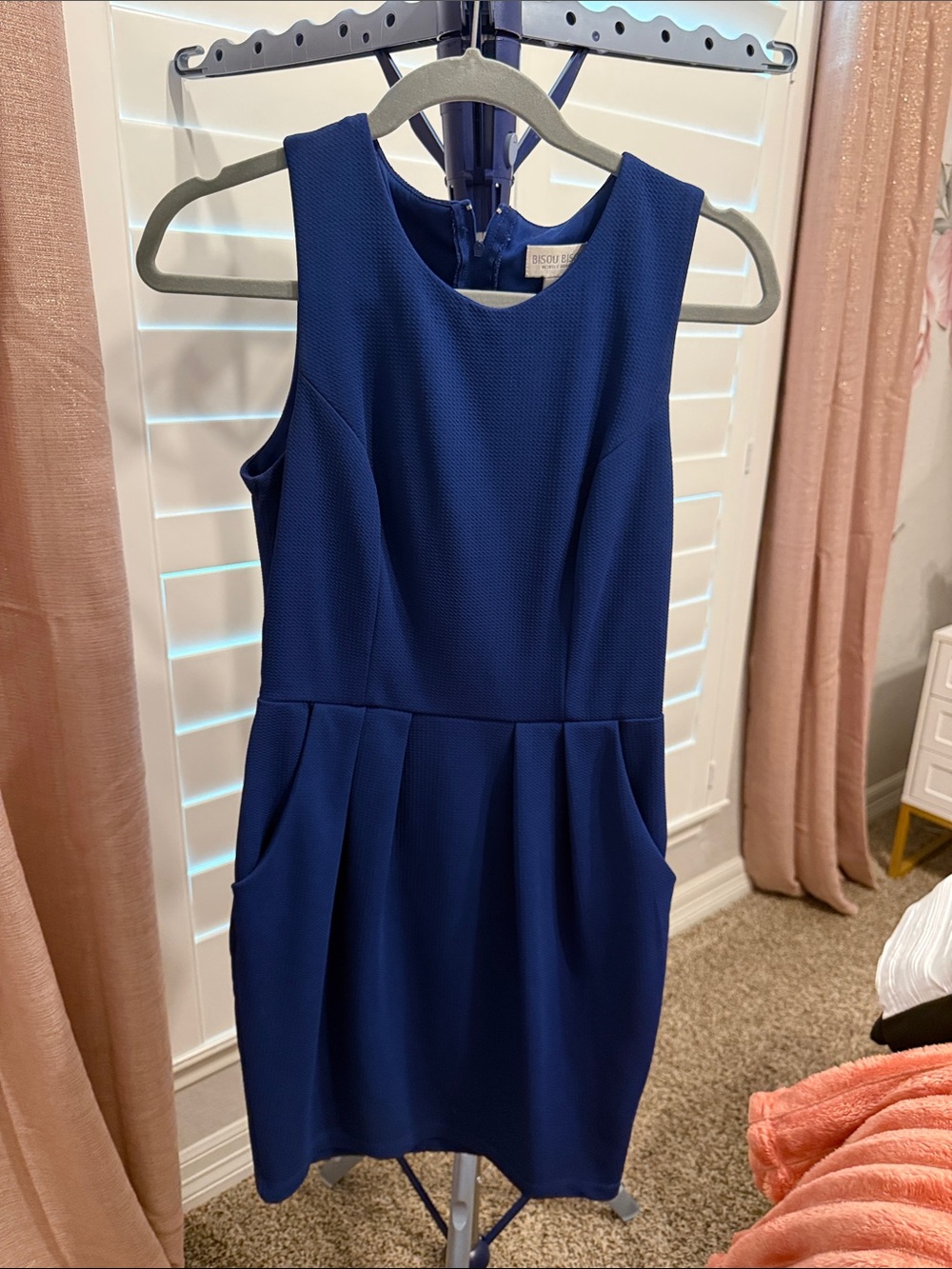 Bisou Bisou Sleeveless Royal Blue Pleated Sheath Dress